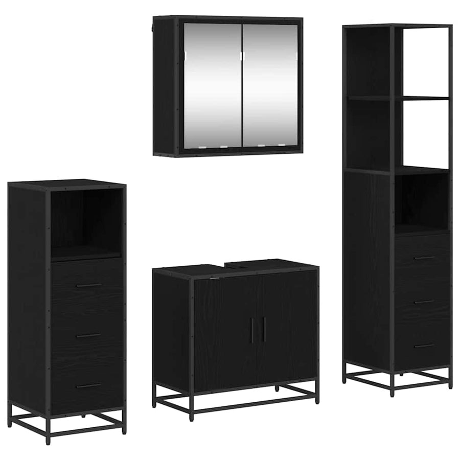 Badkamermeubelset met lade 4 pcs Zwart eiken 65 x 33 x 60 cm