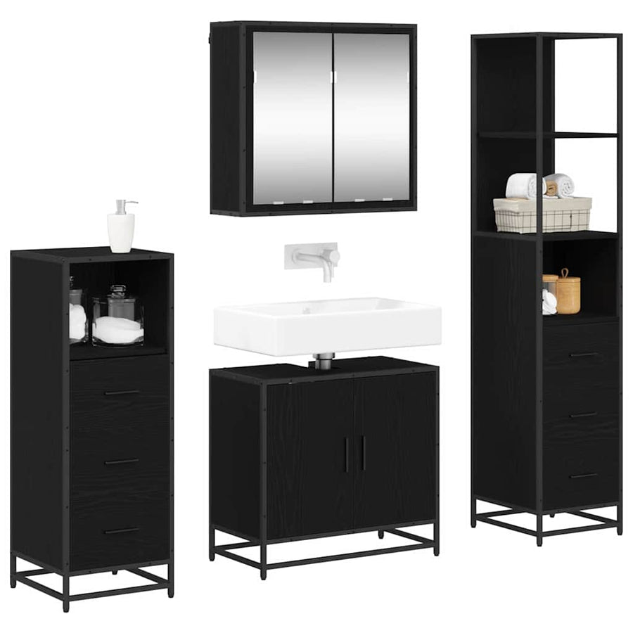 Badkamermeubelset met lade 4 pcs Zwart eiken 65 x 33 x 60 cm