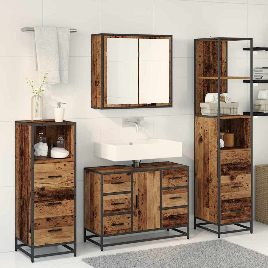 Badkamermeubelset 3 Pcs 80 X 33 X 60 Cm Bewerkt Hout Oud hout