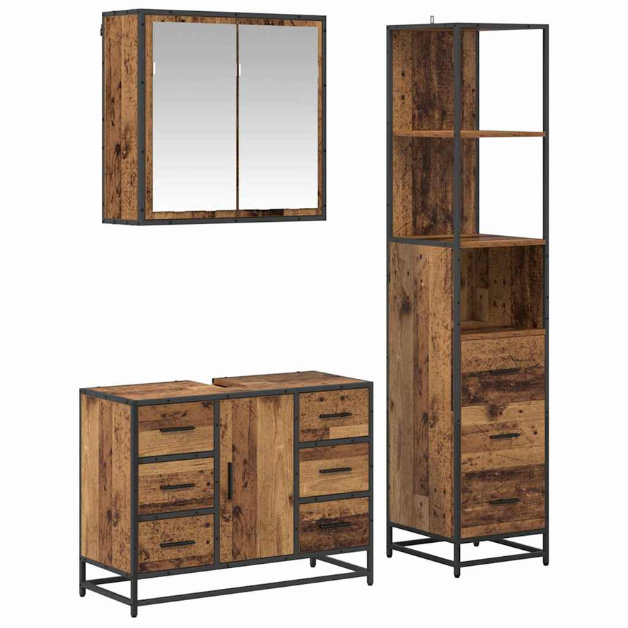 Badkamermeubelset 3 Pcs 80 X 33 X 60 Cm Bewerkt Hout Oud hout