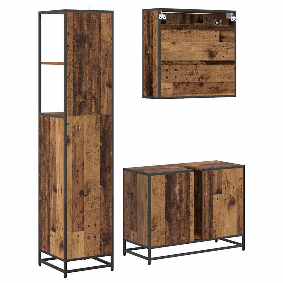 Badkamermeubelset 3 Pcs 80 X 33 X 60 Cm Bewerkt Hout Oud hout