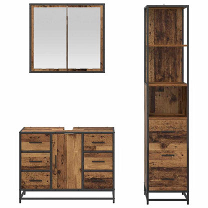 Badkamermeubelset 3 Pcs 80 X 33 X 60 Cm Bewerkt Hout Oud hout
