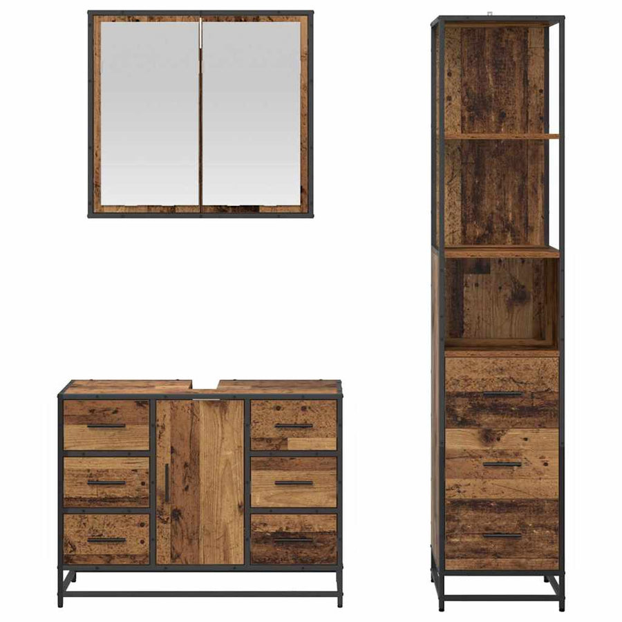 Badkamermeubelset 3 Pcs 80 X 33 X 60 Cm Bewerkt Hout Oud hout