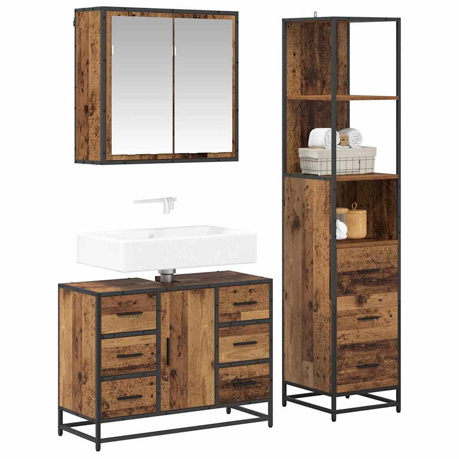 Badkamermeubelset 3 Pcs 80 X 33 X 60 Cm Bewerkt Hout Oud hout