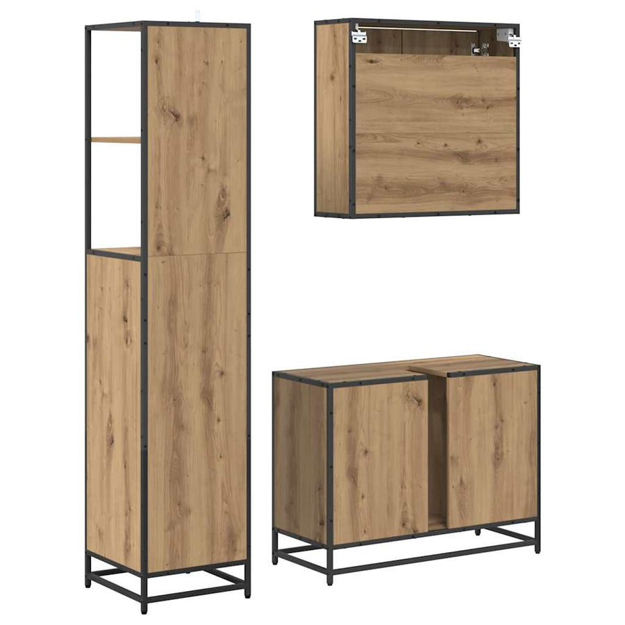 Badkamermeubelset 3 Pcs Artisanaal Eikenkleurig Bewerkt Hout