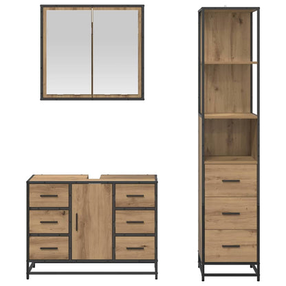 Badkamermeubelset 3 Pcs Artisanaal Eikenkleurig Bewerkt Hout
