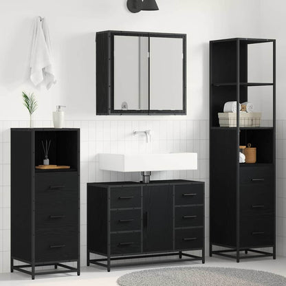 Badkamermeubelset met lade 3 pcs Zwart eiken 80 x 33 x 60 cm