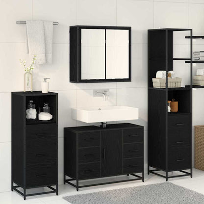 Badkamermeubelset met lade 3 pcs Zwart eiken 80 x 33 x 60 cm
