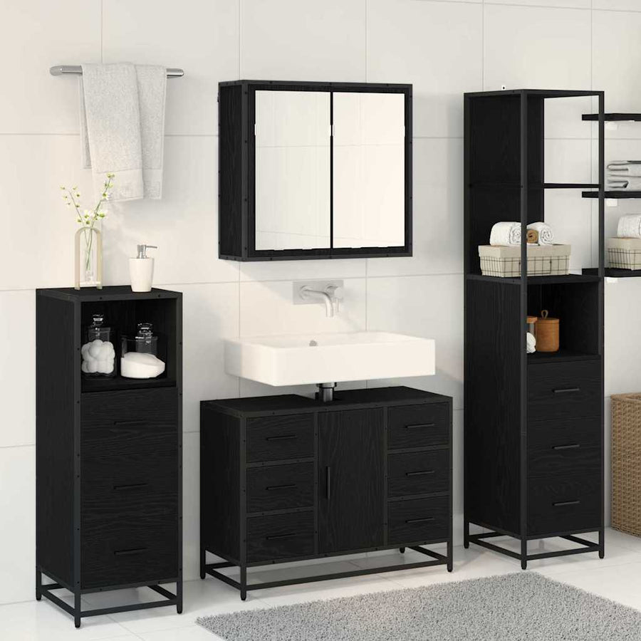 Badkamermeubelset met lade 3 pcs Zwart eiken 80 x 33 x 60 cm
