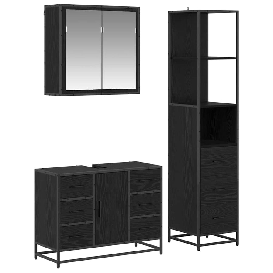 Badkamermeubelset met lade 3 pcs Zwart eiken 80 x 33 x 60 cm
