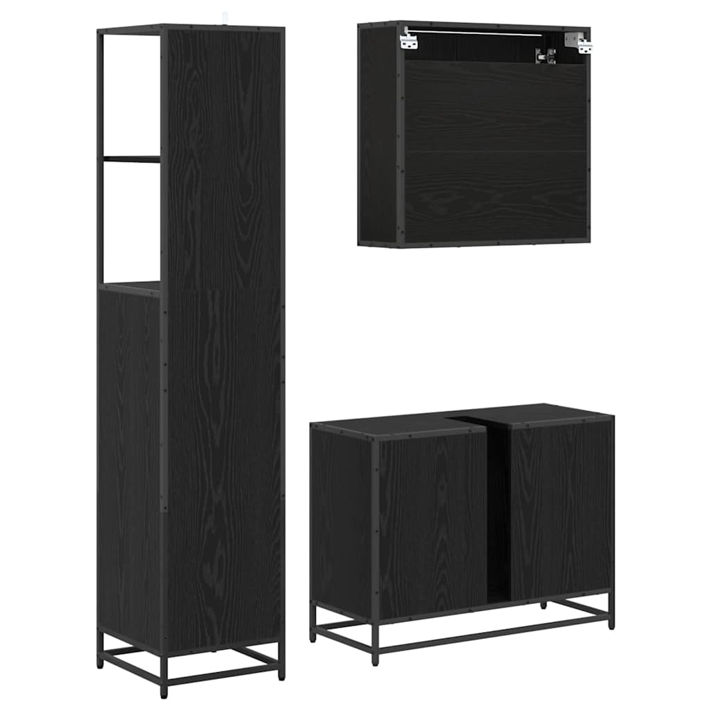 Badkamermeubelset met lade 3 pcs Zwart eiken 80 x 33 x 60 cm