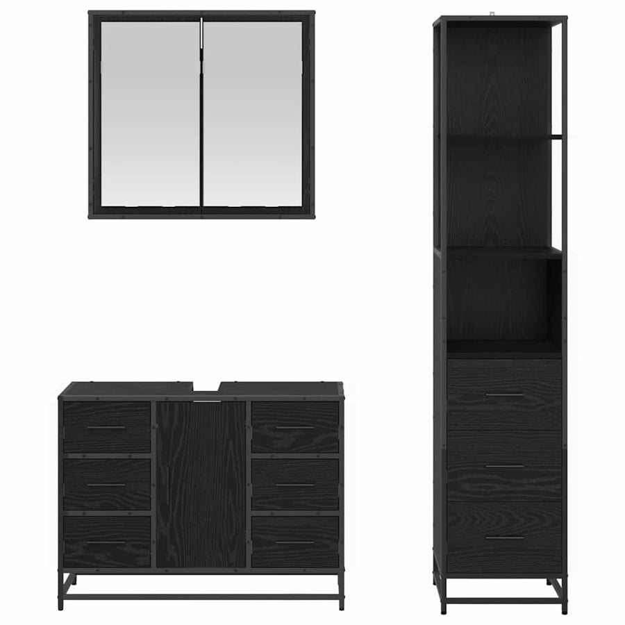 Badkamermeubelset met lade 3 pcs Zwart eiken 80 x 33 x 60 cm