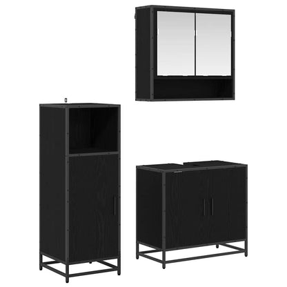 Badkamermeubelset met plank 3 pcs Zwart Eiken Bewerkt hout