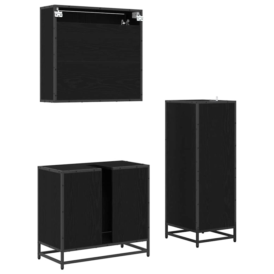 Badkamermeubelset met plank 3 pcs Zwart Eiken Bewerkt hout