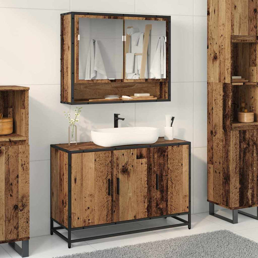 Badkamermeubelset met plank 2 pcs Oud Hout Bewerkt hout