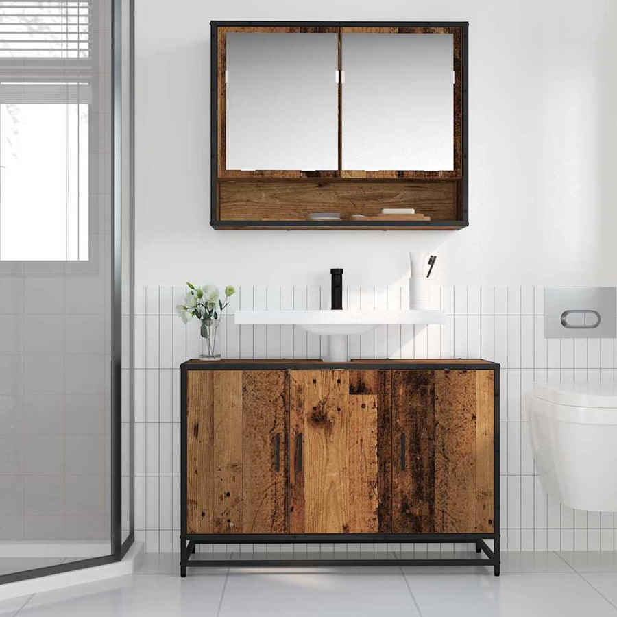 Badkamermeubelset met plank 2 pcs Oud Hout Bewerkt hout