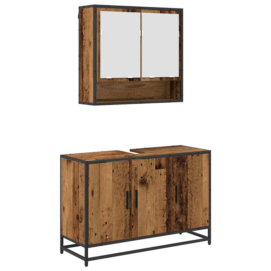 Badkamermeubelset met plank 2 pcs Oud Hout Bewerkt hout