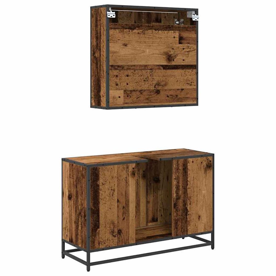Badkamermeubelset met plank 2 pcs Oud Hout Bewerkt hout