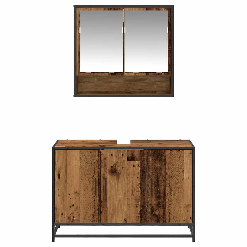 Badkamermeubelset met plank 2 pcs Oud Hout Bewerkt hout