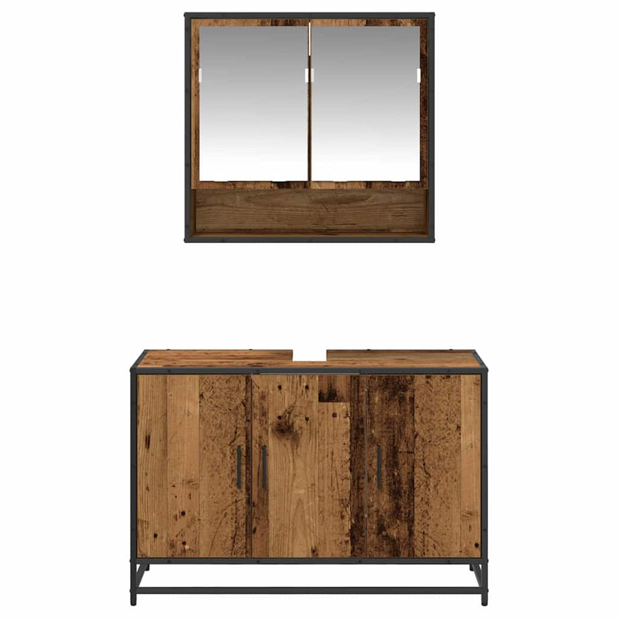 Badkamermeubelset met plank 2 pcs Oud Hout Bewerkt hout