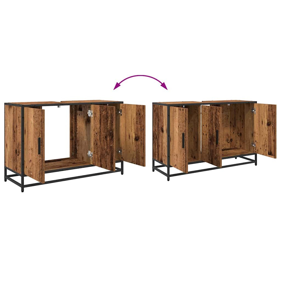 Badkamermeubelset met plank 2 pcs Oud Hout Bewerkt hout