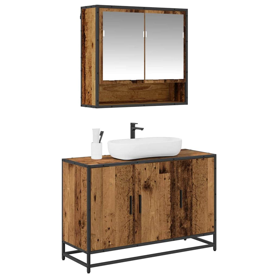 Badkamermeubelset met plank 2 pcs Oud Hout Bewerkt hout