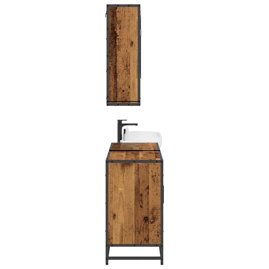Badkamermeubelset met plank 2 pcs Oud Hout Bewerkt hout