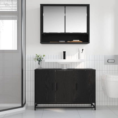 Badkamermeubelset met plank 2 pcs Zwart Eiken Bewerkt hout