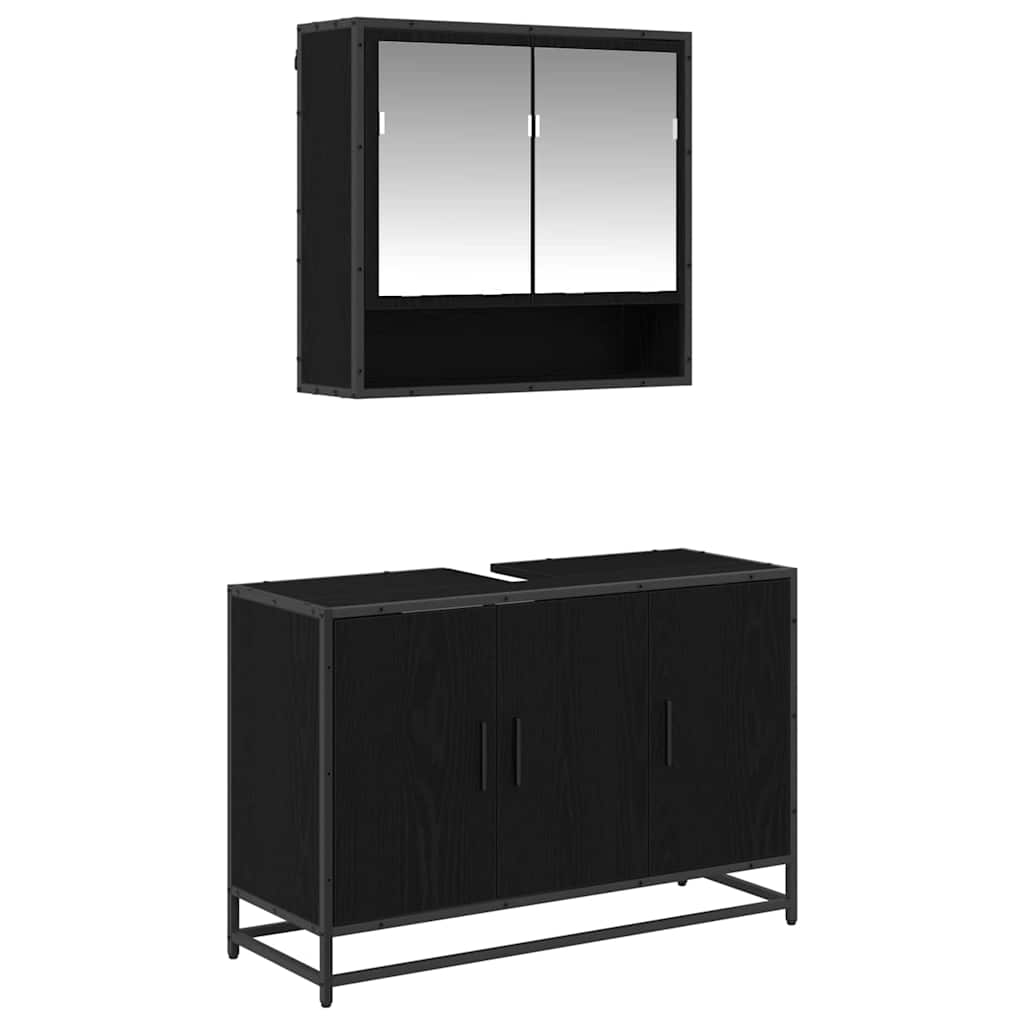 Badkamermeubelset met plank 2 pcs Zwart Eiken Bewerkt hout