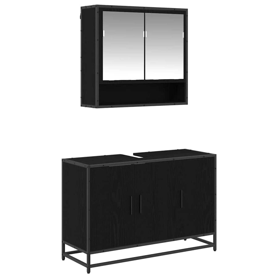 Badkamermeubelset met plank 2 pcs Zwart Eiken Bewerkt hout