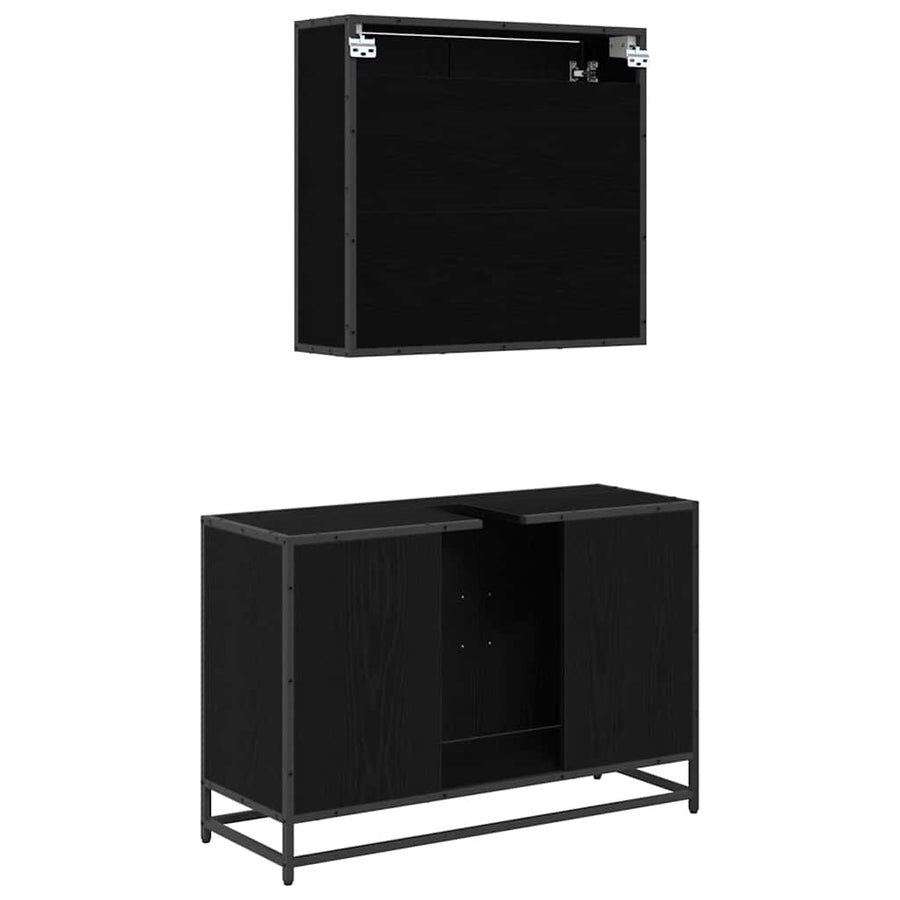 Badkamermeubelset met plank 2 pcs Zwart Eiken Bewerkt hout