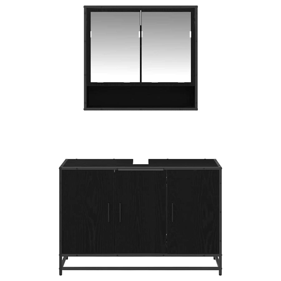 Badkamermeubelset met plank 2 pcs Zwart Eiken Bewerkt hout