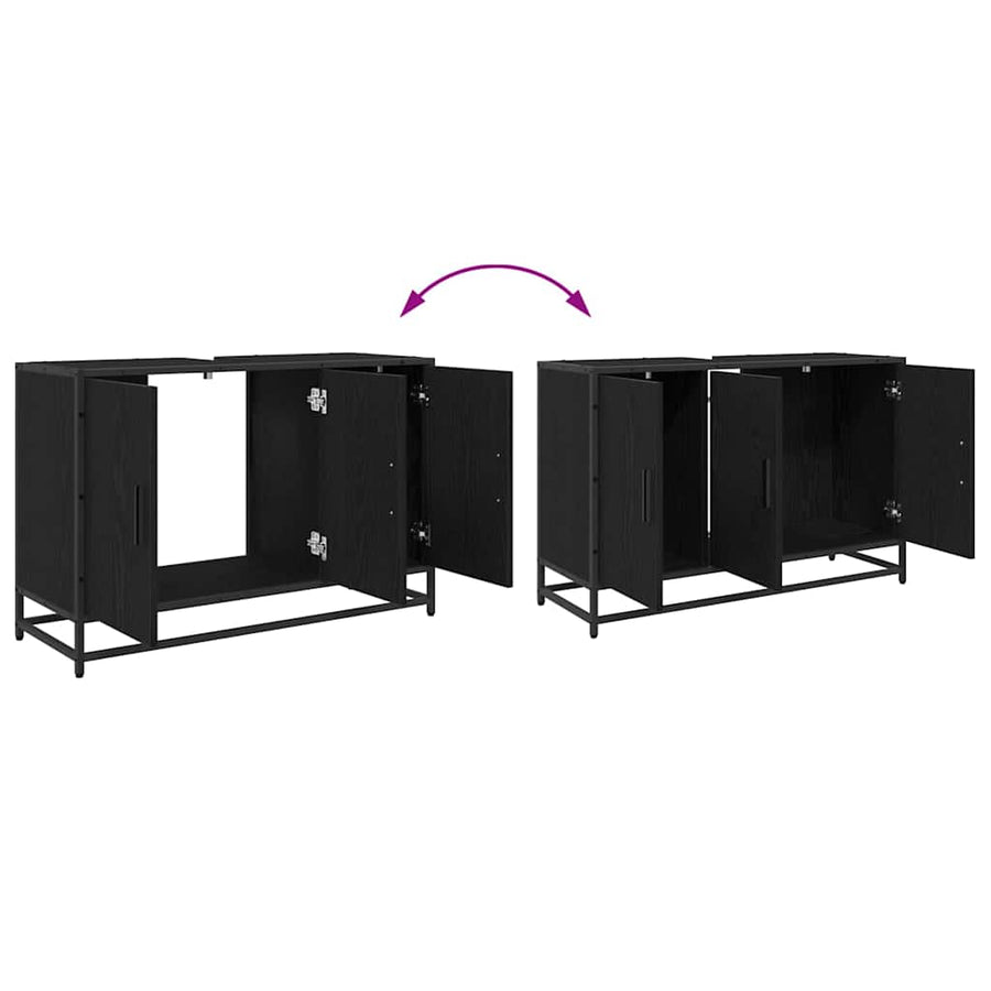 Badkamermeubelset met plank 2 pcs Zwart Eiken Bewerkt hout