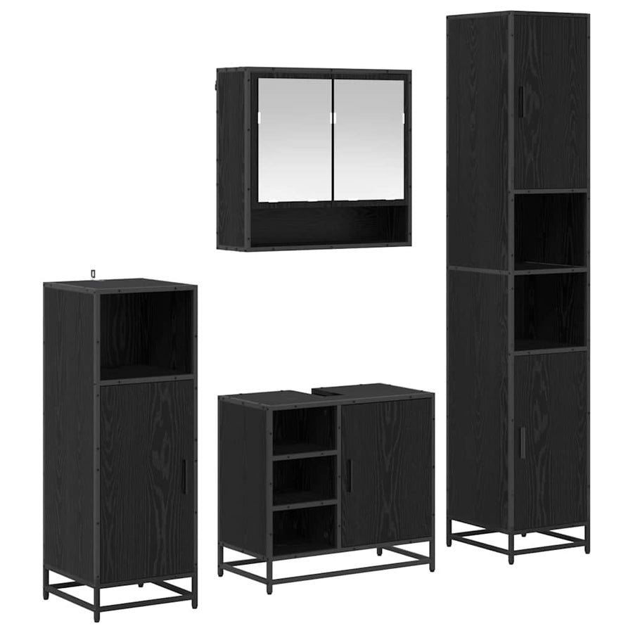 Badkamermeubelset met plank 4 pcs Zwart Eiken Bewerkt hout