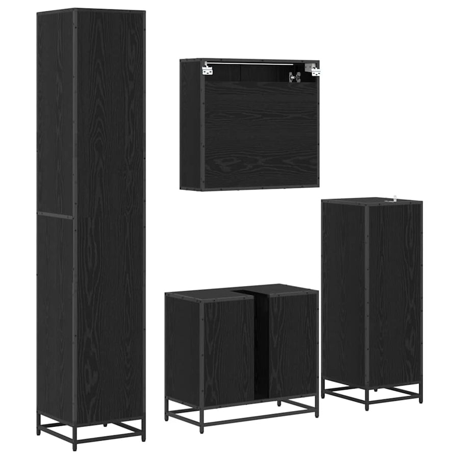 Badkamermeubelset met plank 4 pcs Zwart Eiken Bewerkt hout