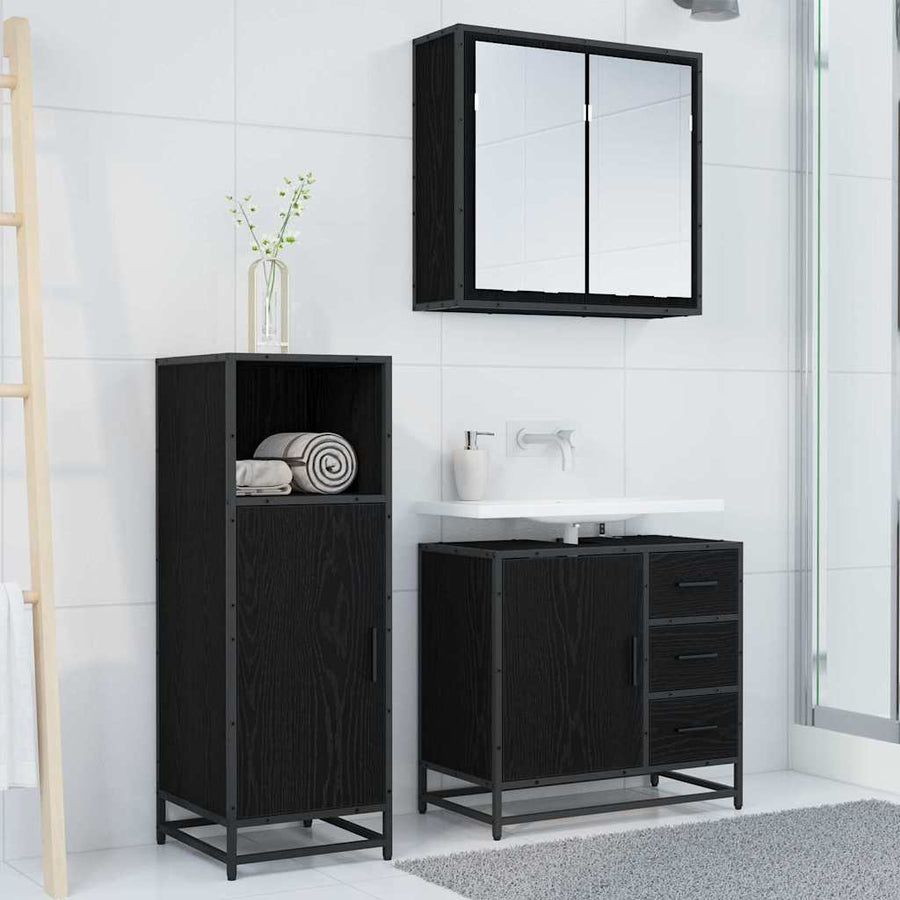 Badkamermeubelset met lade 3 pcs Zwart eiken 65 x 33 x 60 cm