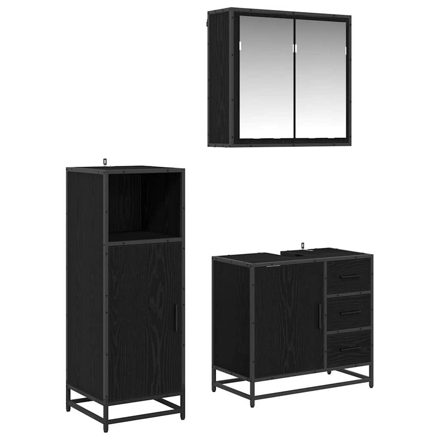 Badkamermeubelset met lade 3 pcs Zwart eiken 65 x 33 x 60 cm