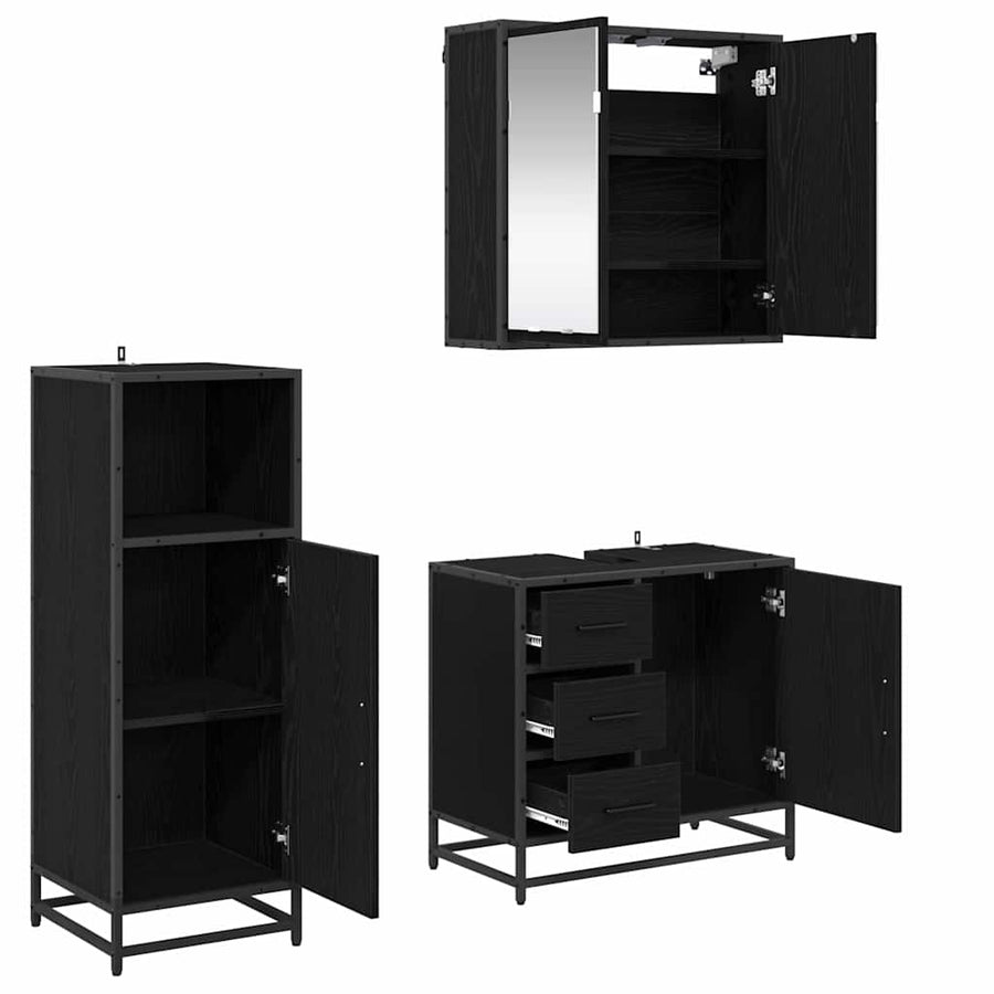 Badkamermeubelset met lade 3 pcs Zwart eiken 65 x 33 x 60 cm