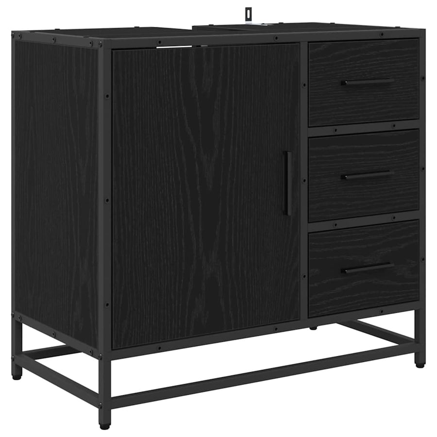 Badkamermeubelset met lade 3 pcs Zwart eiken 65 x 33 x 60 cm