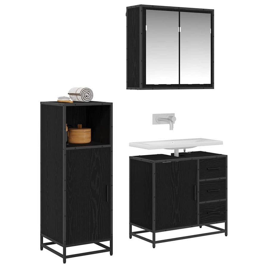 Badkamermeubelset met lade 3 pcs Zwart eiken 65 x 33 x 60 cm