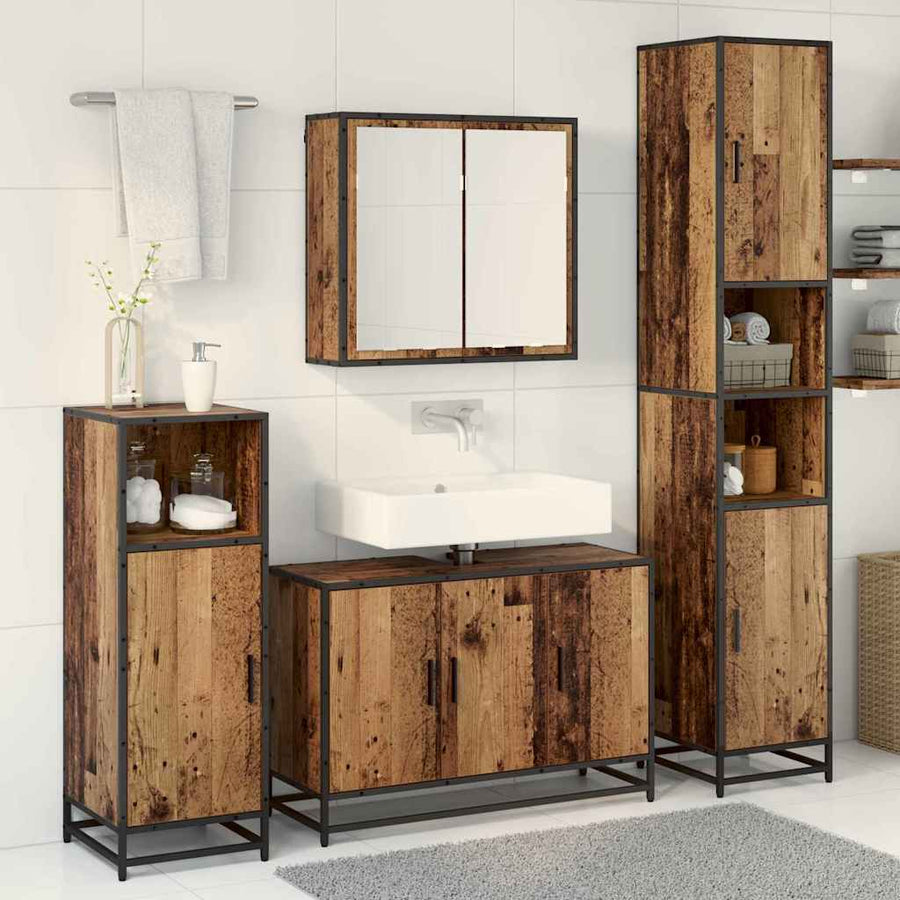 Badkamermeubelset 3 pcs Oud hout 90 x 33 x 60 cm Bewerkt hout