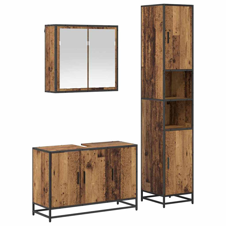 Badkamermeubelset 3 pcs Oud hout 90 x 33 x 60 cm Bewerkt hout