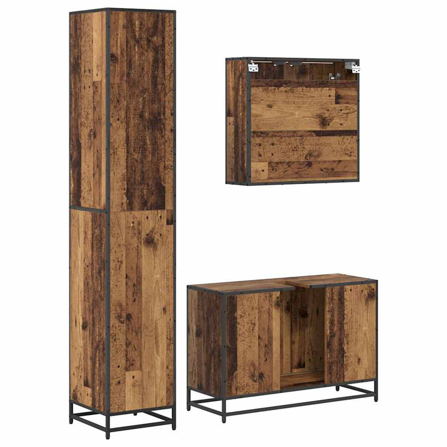 Badkamermeubelset 3 pcs Oud hout 90 x 33 x 60 cm Bewerkt hout