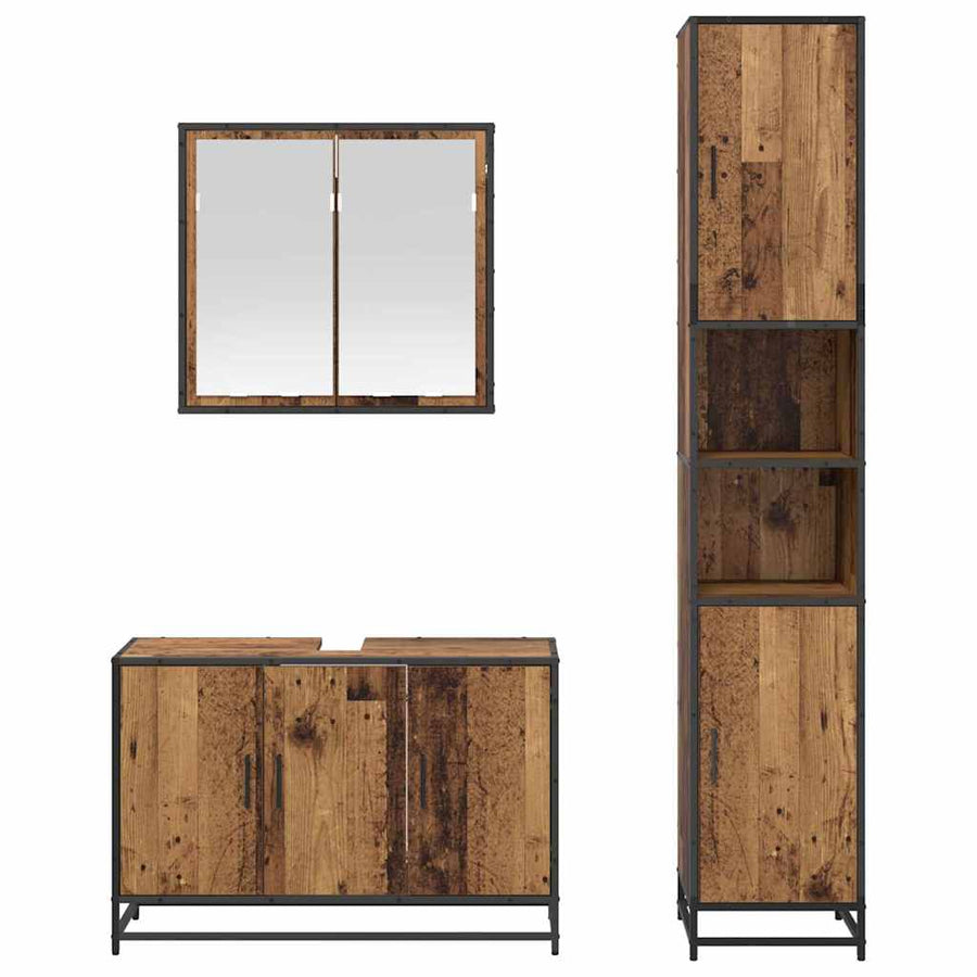 Badkamermeubelset 3 pcs Oud hout 90 x 33 x 60 cm Bewerkt hout