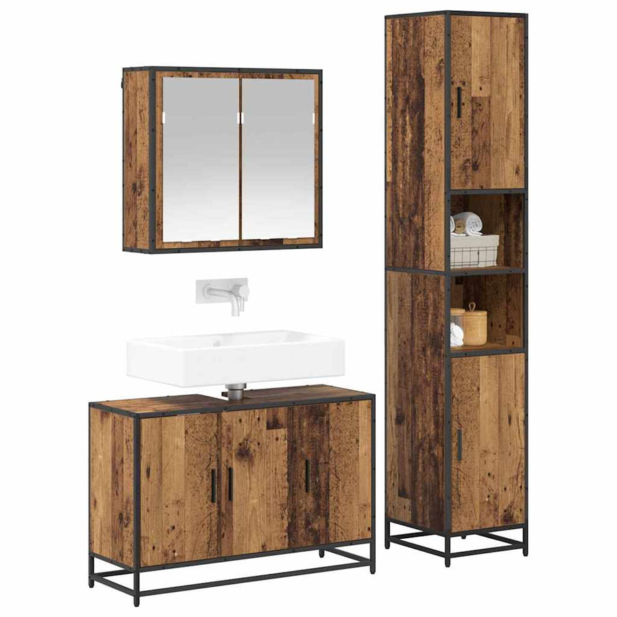 Badkamermeubelset 3 pcs Oud hout 90 x 33 x 60 cm Bewerkt hout