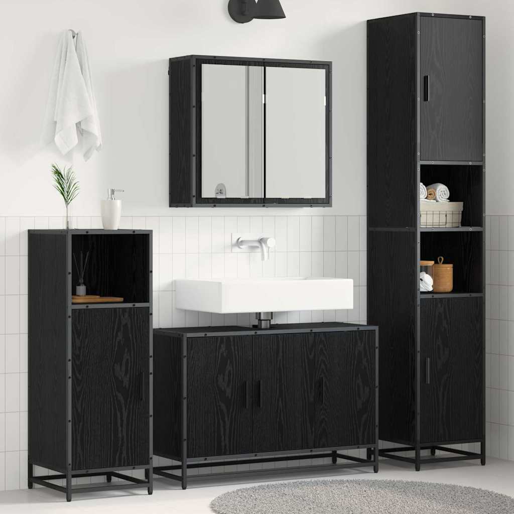 Badkamermeubelset met opslag 3 pcs Zwart eiken 90 x 33 x 60 cm