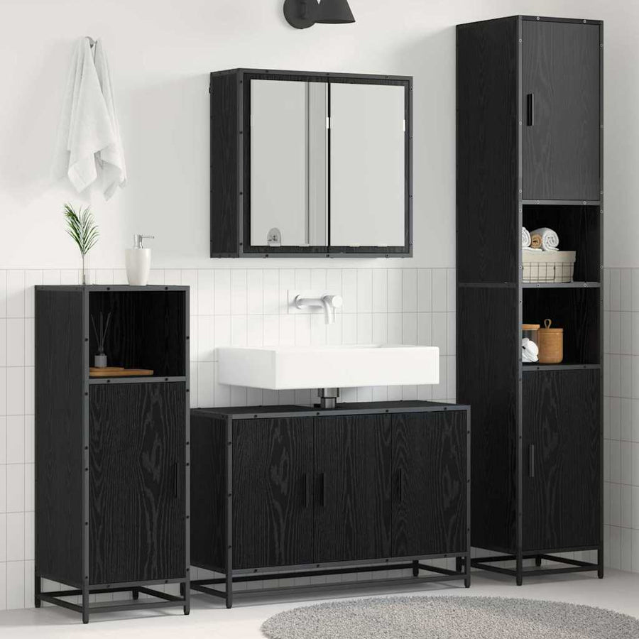 Badkamermeubelset met opslag 3 pcs Zwart eiken 90 x 33 x 60 cm