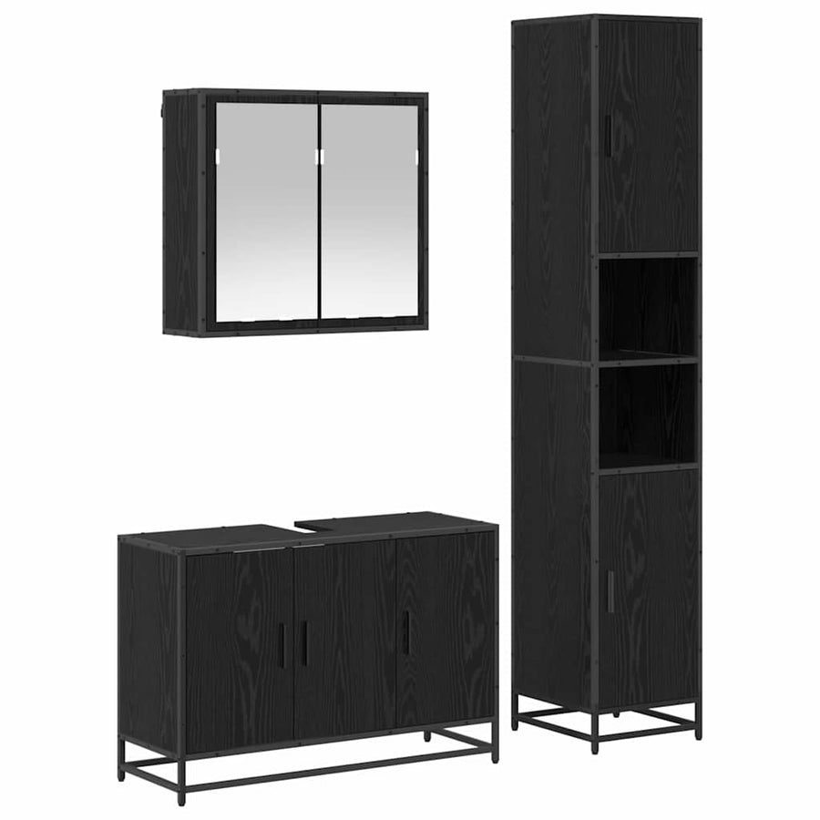 Badkamermeubelset met opslag 3 pcs Zwart eiken 90 x 33 x 60 cm