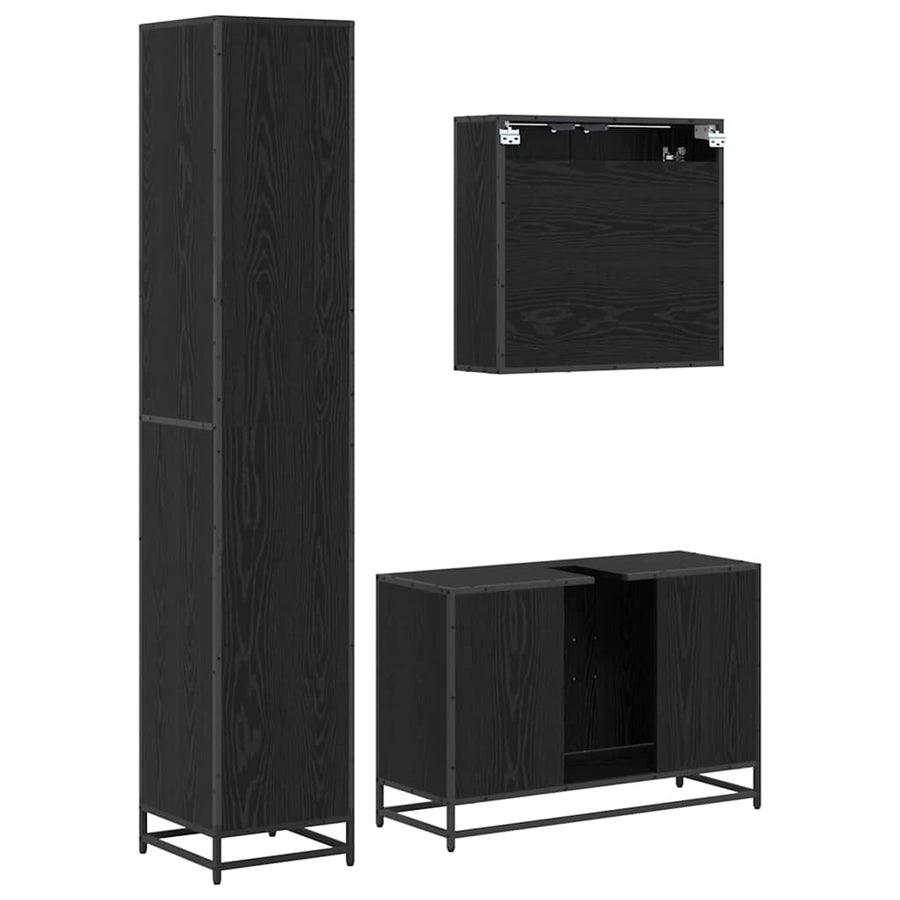 Badkamermeubelset met opslag 3 pcs Zwart eiken 90 x 33 x 60 cm