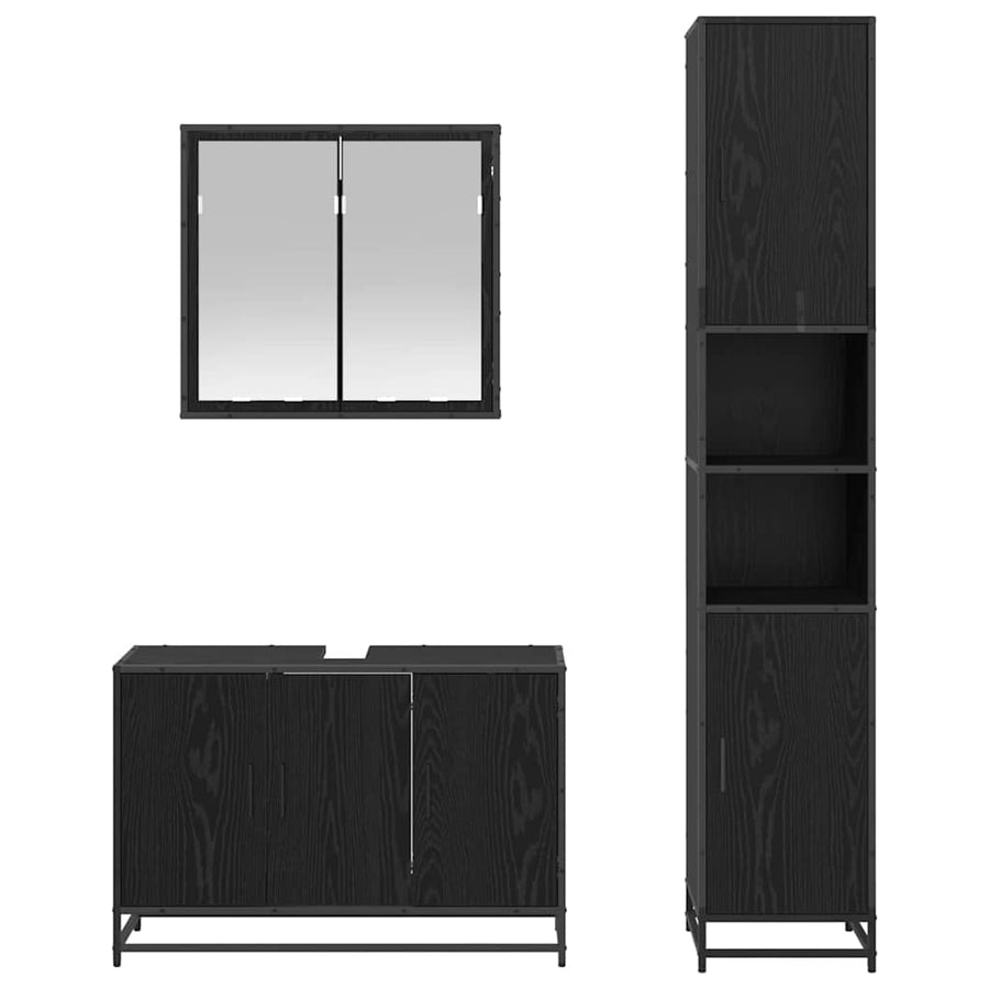 Badkamermeubelset met opslag 3 pcs Zwart eiken 90 x 33 x 60 cm